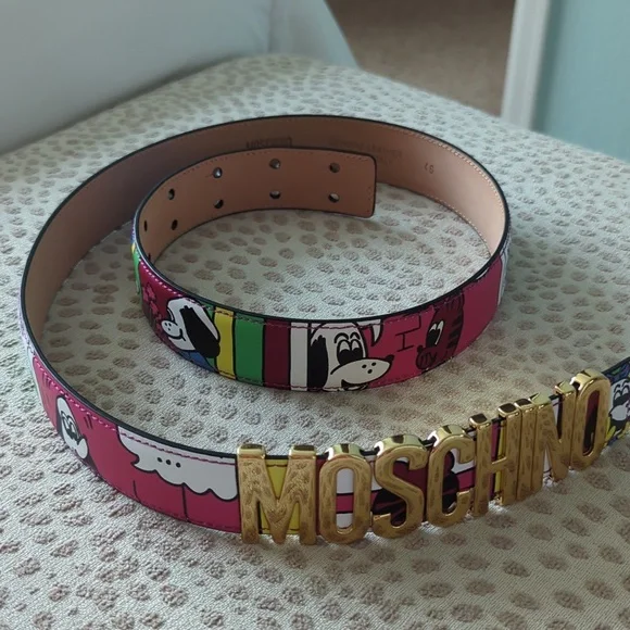 Moschino Logo Buckle Comic print leather belt - Picture 8 of 12